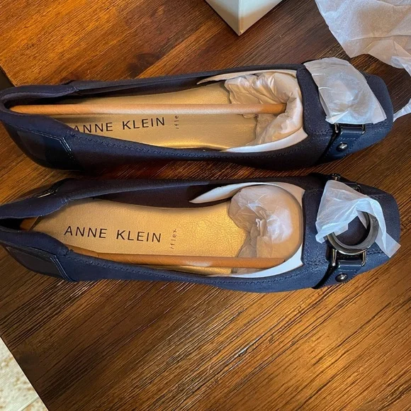 Anne Klein Navy Blue Flats with Silver Accent - Picture 2 of 9
